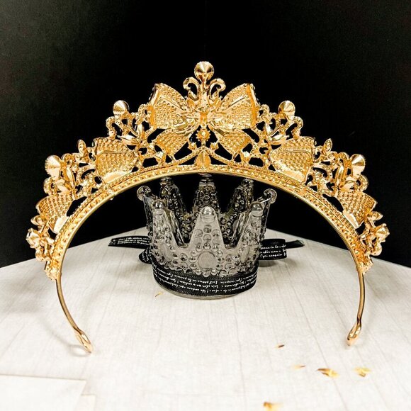 Lime Green Crown, Royal Princess Tiara, Gold Gemstone Crown, Quinceanera Tiara - Picture 3 of 10